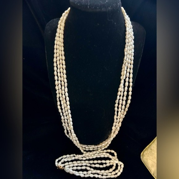 Freshwater pearl four strand necklace and bracelet set 14k gold clasp - Picture 2 of 9